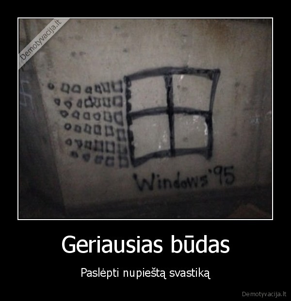 windows, 95, logotipas,svastika, ant, sienos,graffiti