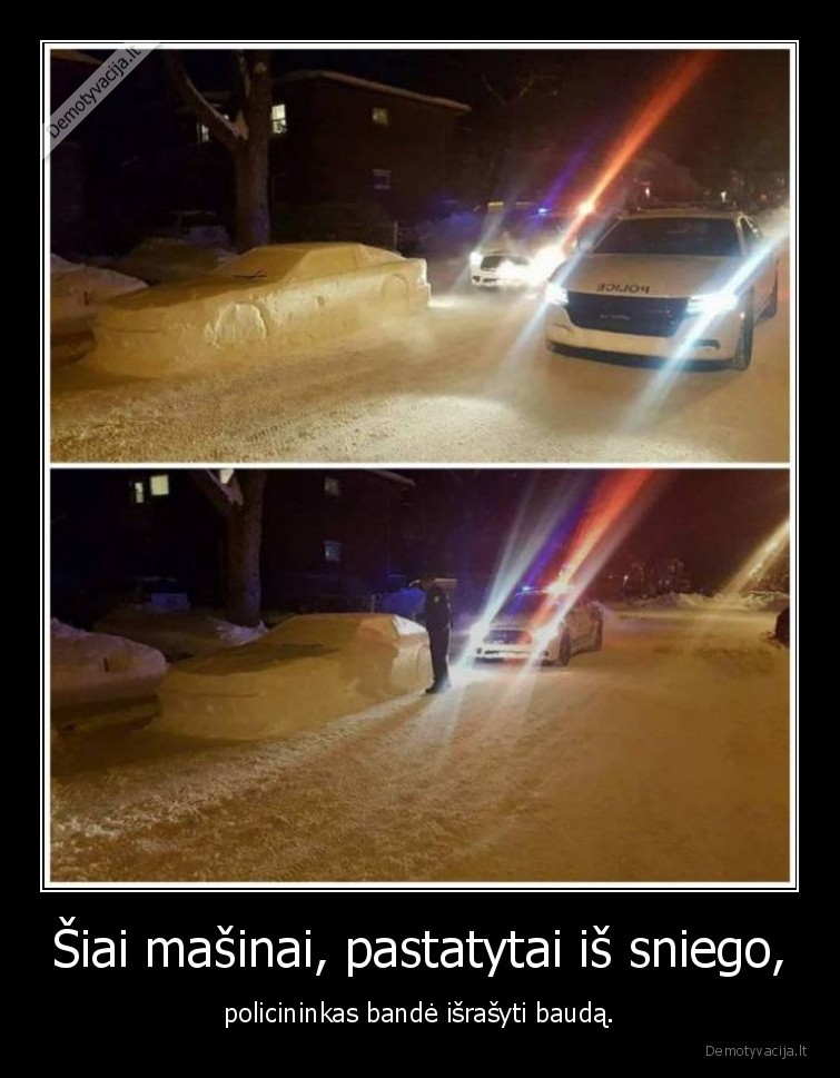 sniegas,masina,policininkas,bauda
